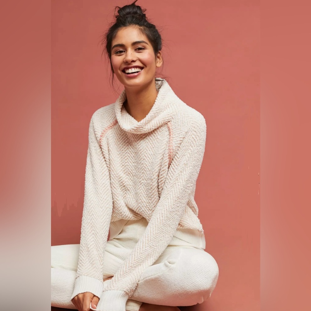 ANTHROPOLOGIE Saturday Sunday Womens Textured Chevron Cowl Neck Sweater Tan XS